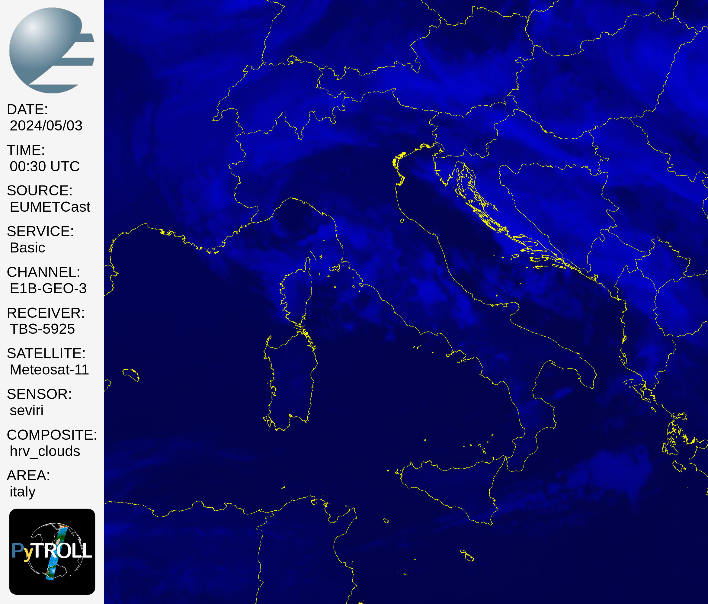 HRV & Clouds - Italia - Meteosat 11 ( MSG-4 ) - Seviri